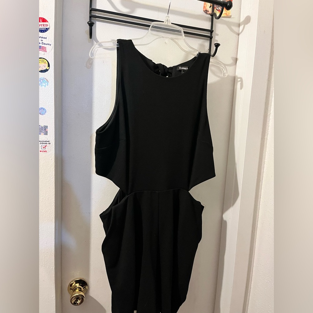 Express- size 14- black romper, pockets, cutouts, tie & zip. NWT.